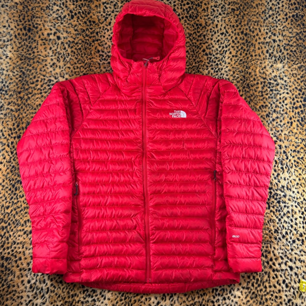 The North Face Mens 800 Fill Down Hooded Puffer Jacket Red Size M